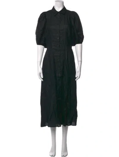 Pre-owned Les Rêveries Linen Midi Length Dress In Black
