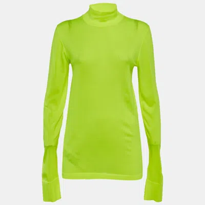 Les Rêveries Neon Green Stretch Knit Turtleneck Sweatshirt