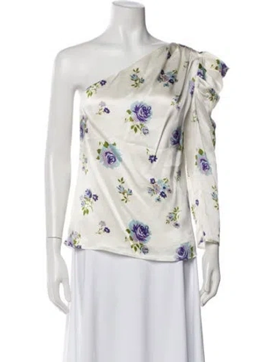 Pre-owned Les Rêveries Silk Floral Print Blouse In White