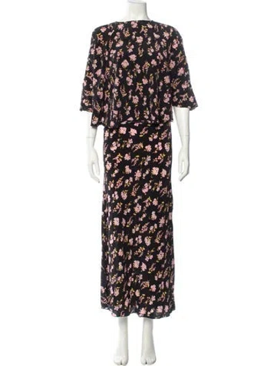 Pre-owned Les Rêveries Silk Floral Print Dress Set In Black