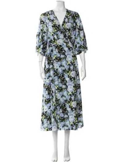 Pre-owned Les Rêveries Silk Floral Print Nightgown In Blue