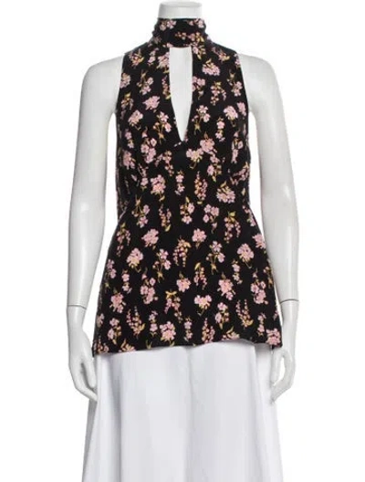 Pre-owned Les Rêveries Silk Floral Print Top In Black