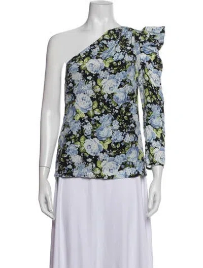 Pre-owned Les Rêveries Silk Floral Print Top In Blue