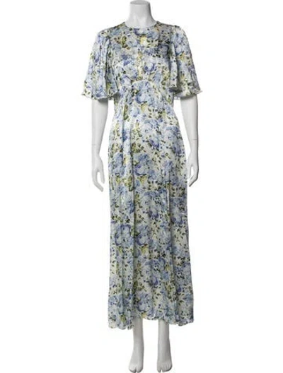 Pre-owned Les Rêveries Silk Long Dress In Blue/white
