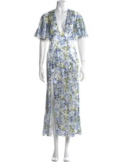 Pre-owned Les Rêveries Silk Long Dress W/ Tags In Blue/white