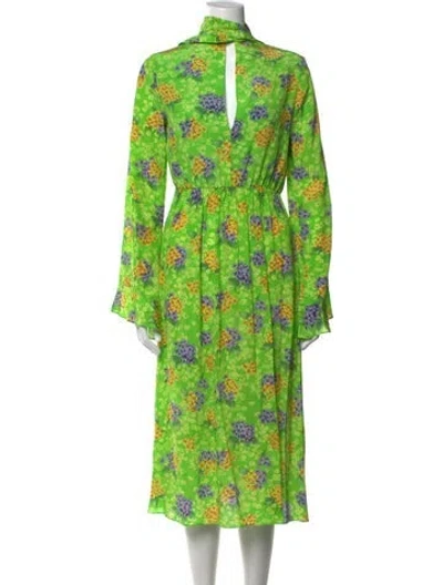 Pre-owned Les Rêveries Silk Midi Length Dress In Green