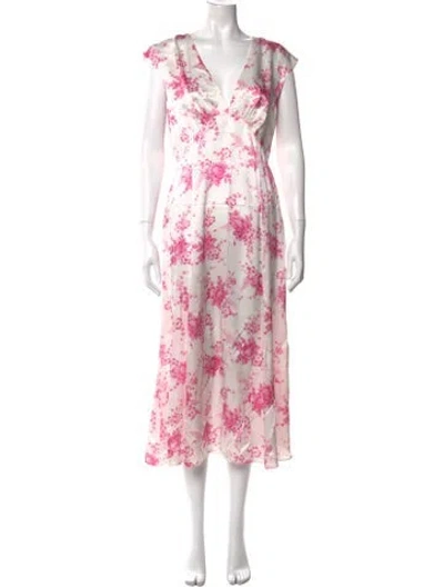 Pre-owned Les Rêveries Silk Midi Length Dress In Neutrals/pink