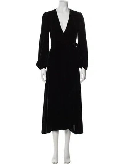 Pre-owned Les Rêveries V-neck Long Dress In Black