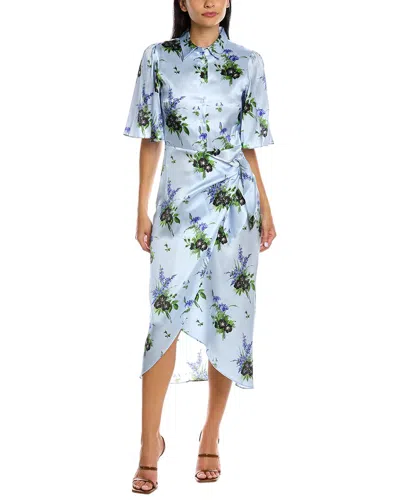 Les Rêveries Les Reveries Flutter Sleeve Silk Midi Dress In Blue