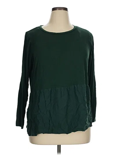 Pre-owned Les Serein 3/4 Sleeve Top Green Crew Neck Tops