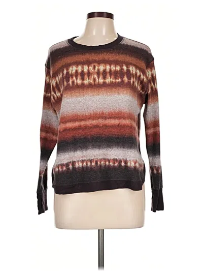 Pre-owned Les Serein Long Sleeve Top Brown Crew Neck Tops