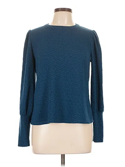 Pre-owned Les Serein Long Sleeve Top Teal Crew Neck Tops