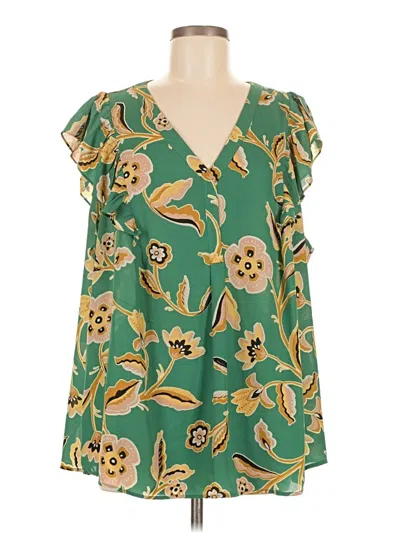 Pre-owned Les Serein Short Sleeve Blouse In Green
