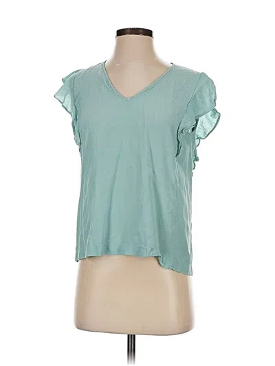 Pre-owned Les Serein Short Sleeve Top Blue V Neck Tops