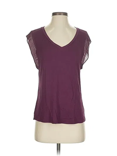 Pre-owned Les Serein Short Sleeve Top Burgundy V Neck Tops