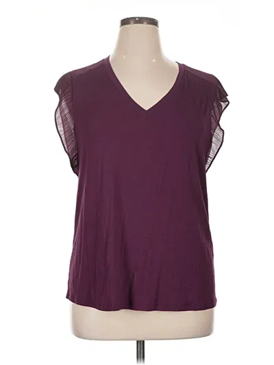 Pre-owned Les Serein Short Sleeve Top Burgundy V-neck Tops