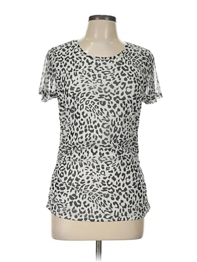Pre-owned Les Serein Short Sleeve Top Silver Animal Print Pattern Scoop Neck Tops