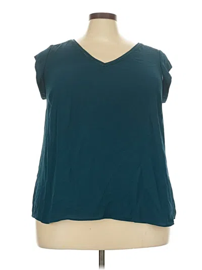 Pre-owned Les Serein Short Sleeve Top Teal V-neck Tops
