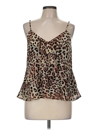 Pre-owned Les Serein Tank Top Brown Animal Print Pattern V-neck Tops