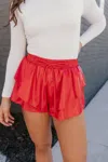Les Soeurs Kali Faux Leather Ruffle Skort In Red In Red