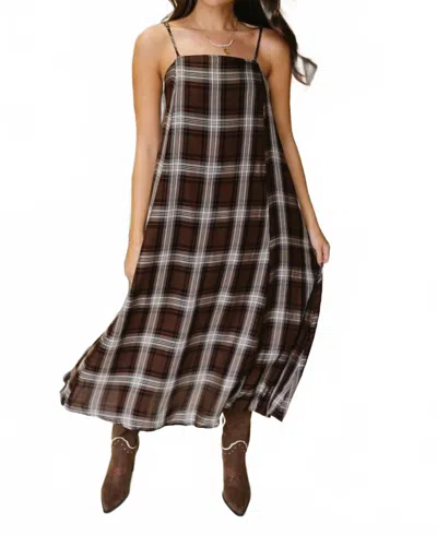 Les Soeurs Leighton Plaid Midi Dress In Brown