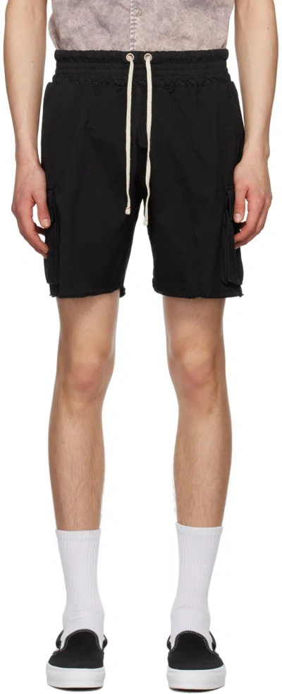 Les Tien Black Cargo Pocket Shorts In Black Stone