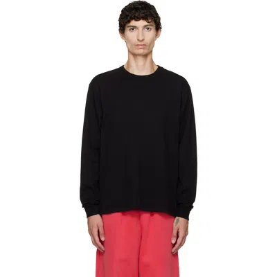 Les Tien Black Heavyweight Binded Neck Classic Long Sleeve T-shirt