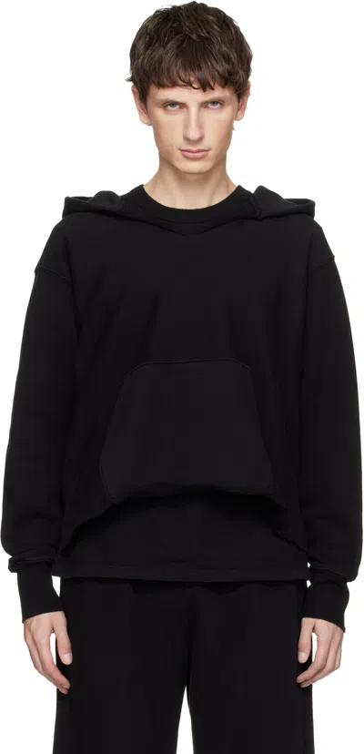 Les Tien Black Heavyweight Raw Cropped Hoodie In Animal Print