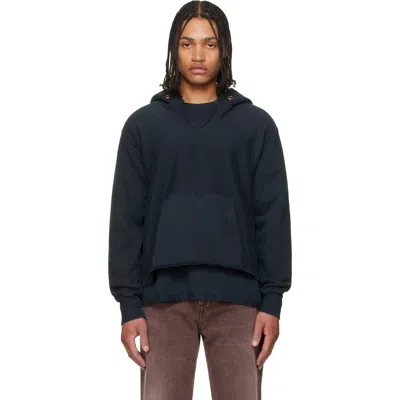 Les Tien Black Heavyweight Raw Cropped Hoodie