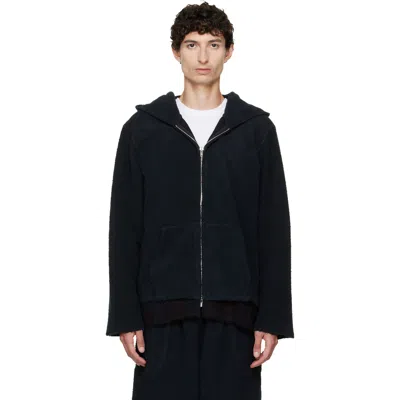 Les Tien Black Heavyweight Raw Zip Hoodie