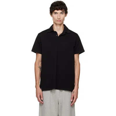 Les Tien Black Short Sleeve Rugby Polo