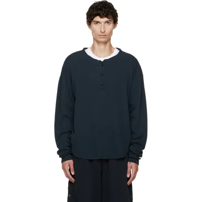 Les Tien Black Thermal Baseball Hem Henley In Faded Black