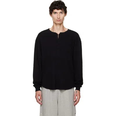 Les Tien Black Thermal Baseball Hem Henley