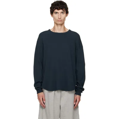 Les Tien Black Thermal Baseball Hem T-shirt In Blue