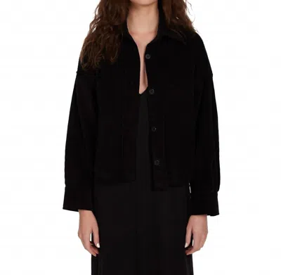 Les Tien Coopa Oversized Crop Button Up Top In Jet Black