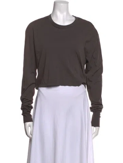 Pre-owned Les Tien Crew Neck Long Sleeve Crop Top In Brown