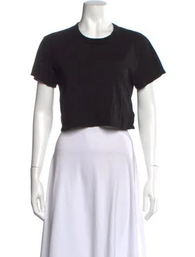 Pre-owned Les Tien Crew Neck Short Sleeve Crop Top In Black
