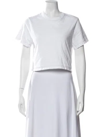 Pre-owned Les Tien Crew Neck Short Sleeve Crop Top In White