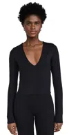 Les Tien Dan Deep V Neck Long Sleeve Tee Jet Black In Jet Black