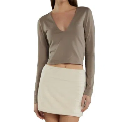 Les Tien Dan Deep V-neck Long Sleeve Top In Dove In Gray