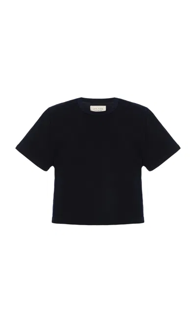 Les Tien Daria Cropped Cotton T-shirt In Navy