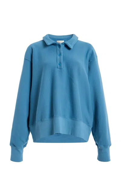 Les Tien Exclusive Cotton Henley Polo Top In Blue