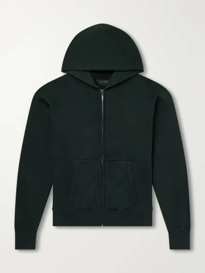 Les Tien Garment-dyed Cotton-jersey Zip-up Hoodie In Green