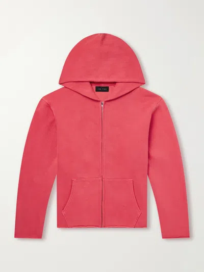 Les Tien Garment-dyed Distressed Cotton-jersey Zip-up Hoodie In Pink