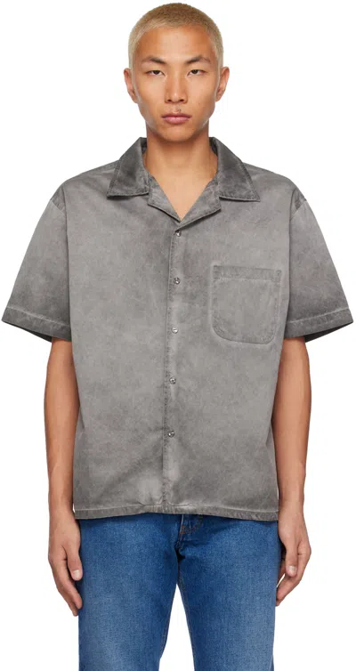 Les Tien Gray Camp Collar Shirt In Vintage Black Oil