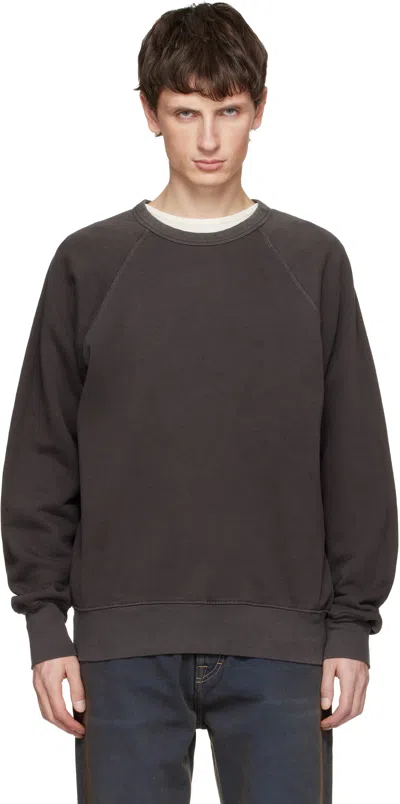 Les Tien Gray French Terry Binded Neck Raglan Sweatshirt In Black