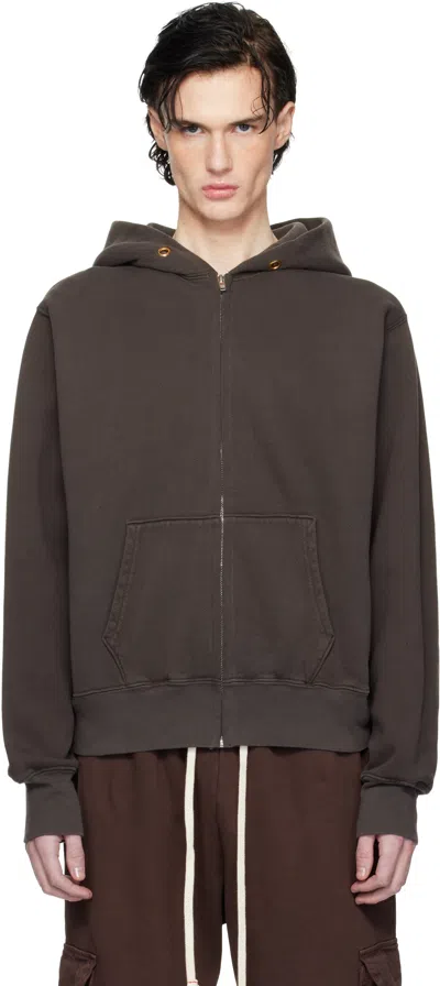 Les Tien Gray Heavyweight Zip Hoodie In Vintage Black