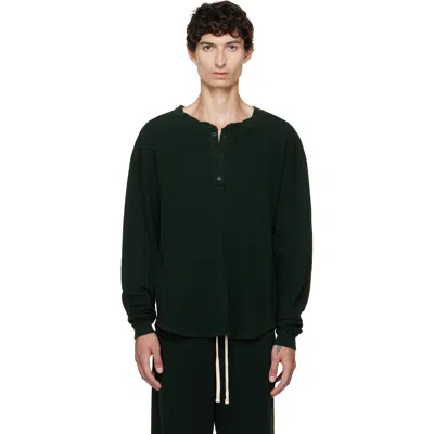 Les Tien Green Thermal Baseball Hem Henley