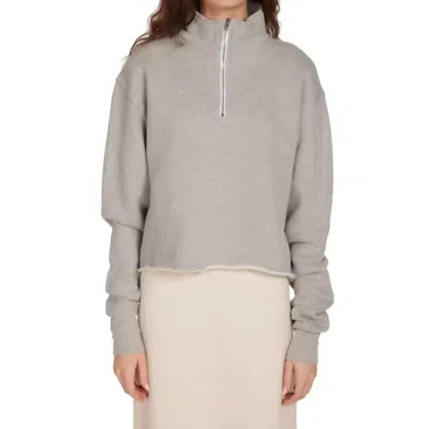 Les Tien Haley Crop Half Zip Pullover Sweatshirt In Heather Grey In Gray