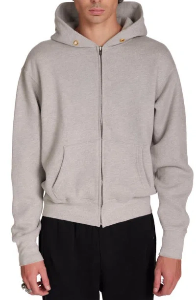 Les Tien Heavyweight Cropped Zip Hoodie In Gray